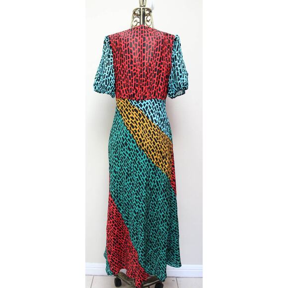 Rixo Amber Tricolor Giraffe Animal Print Maxi Silk Dress Size Medium - Picture 6 of 7